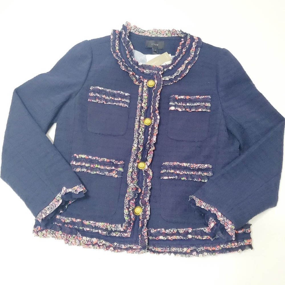 J. Crew Navy Tweed Lady Jacket Liberty Trim 8 NWT - Picture 5 of 13